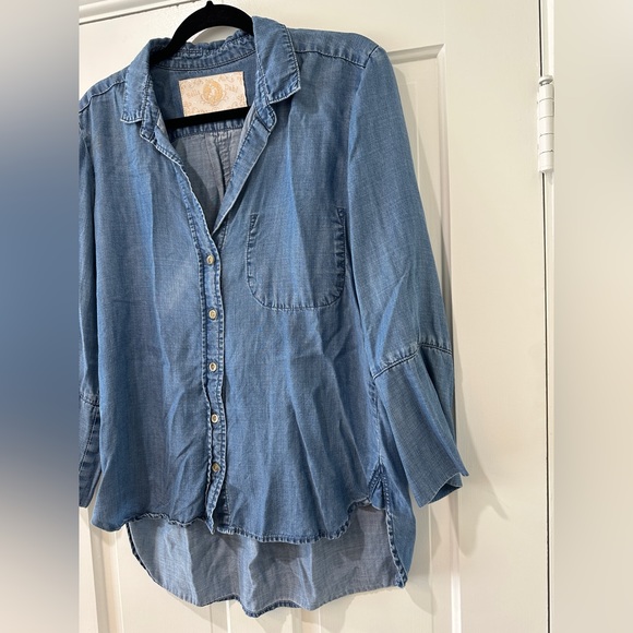 Bella Dahl Denim jeans button down collar blouse tencel shirt - Picture 5 of 12